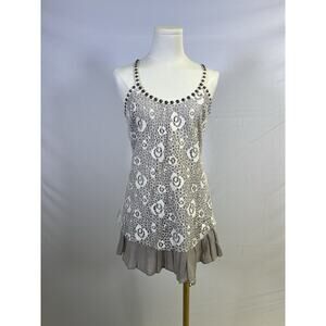Vintage Y2K Mini Dress /Tunic Embellished Lace Cotton Babydoll Size S Fairy